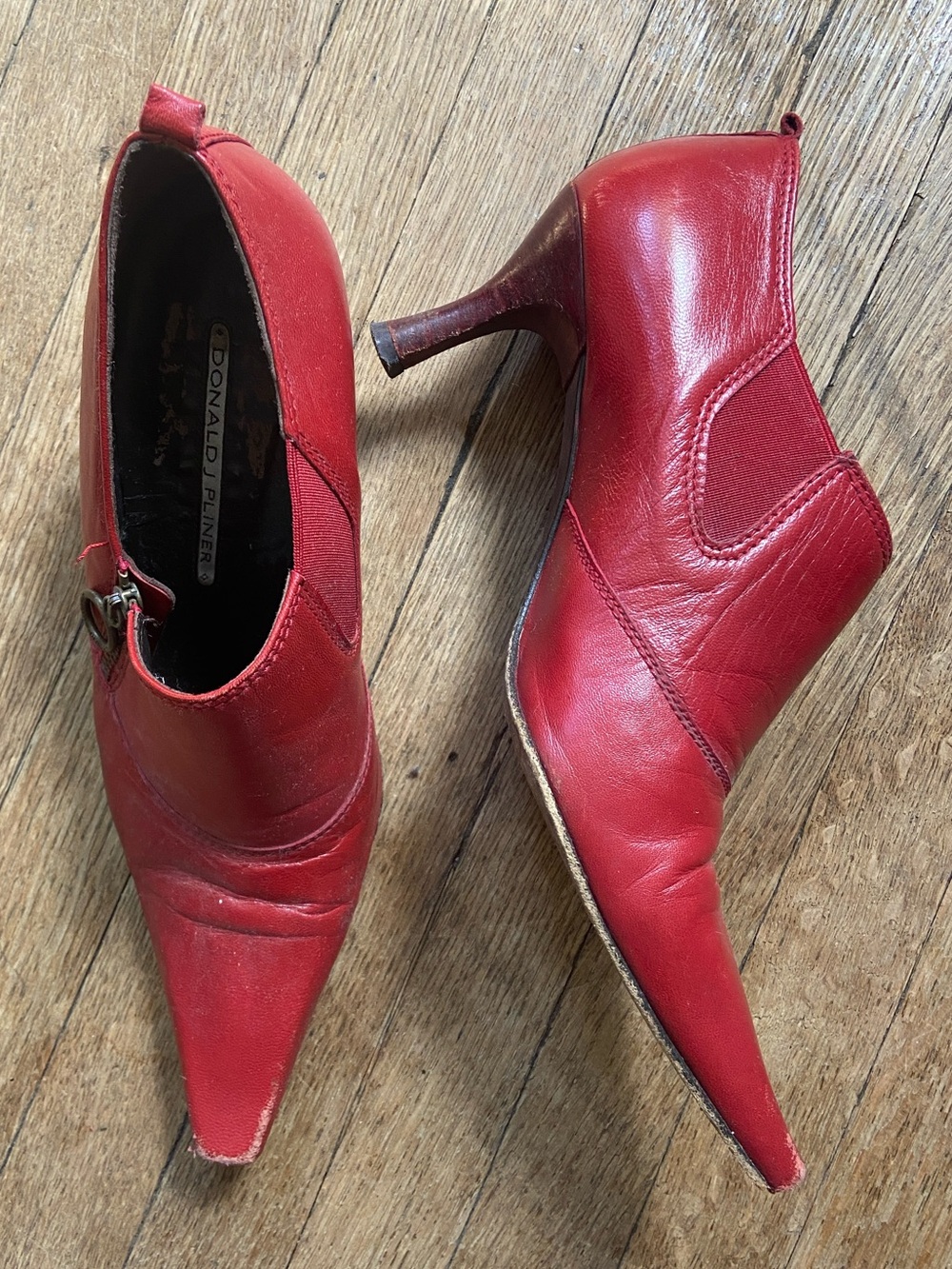 Donald J. Pliner Red Pointed-Toe Leather Booties